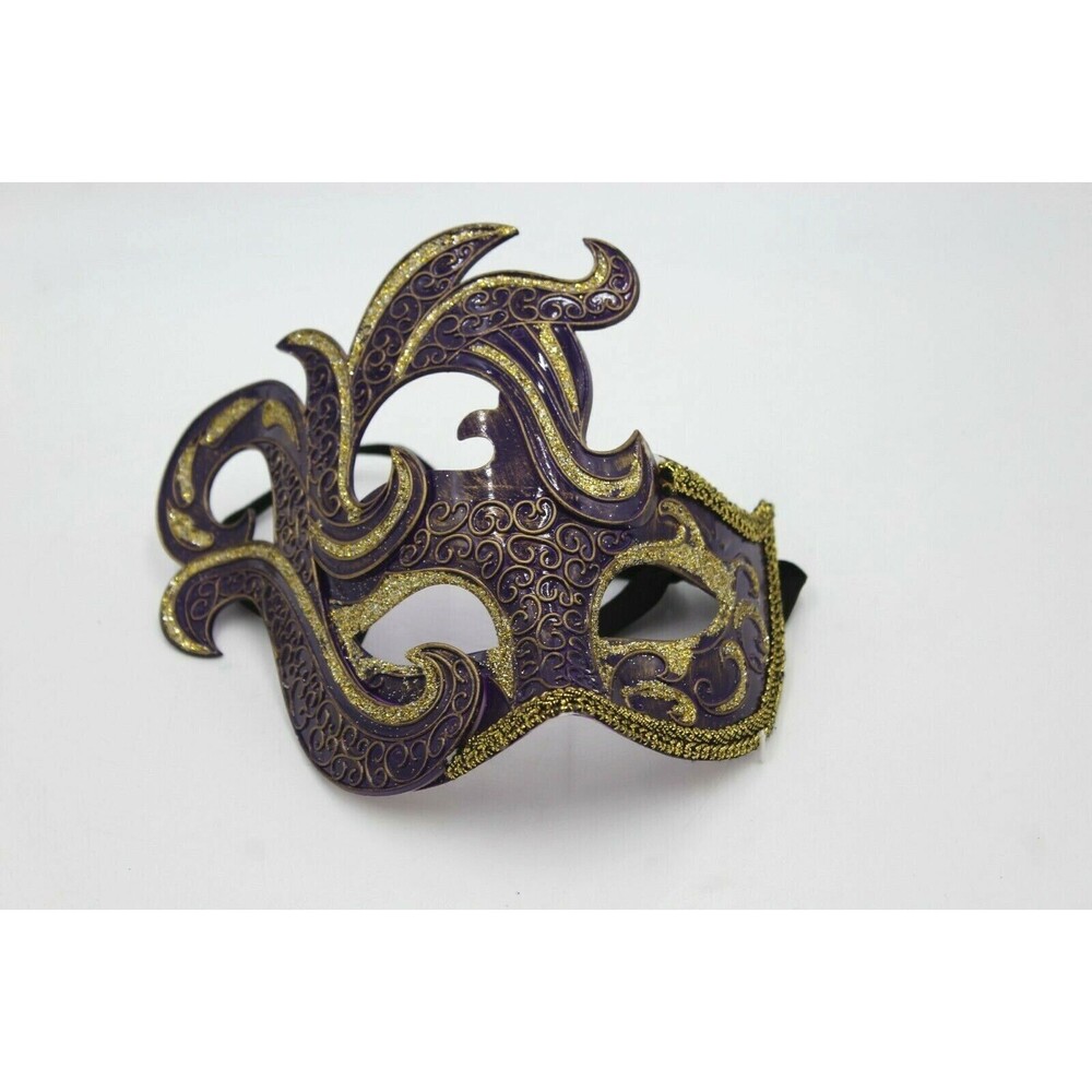 Venetian Mask Adult Womens Masquerade Ball Costume PURPLE Gold Fancy Dress Plast